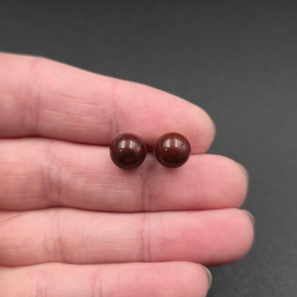 Gold Plated Over Copper Red Jasper Sphere Stud Earrings A6830